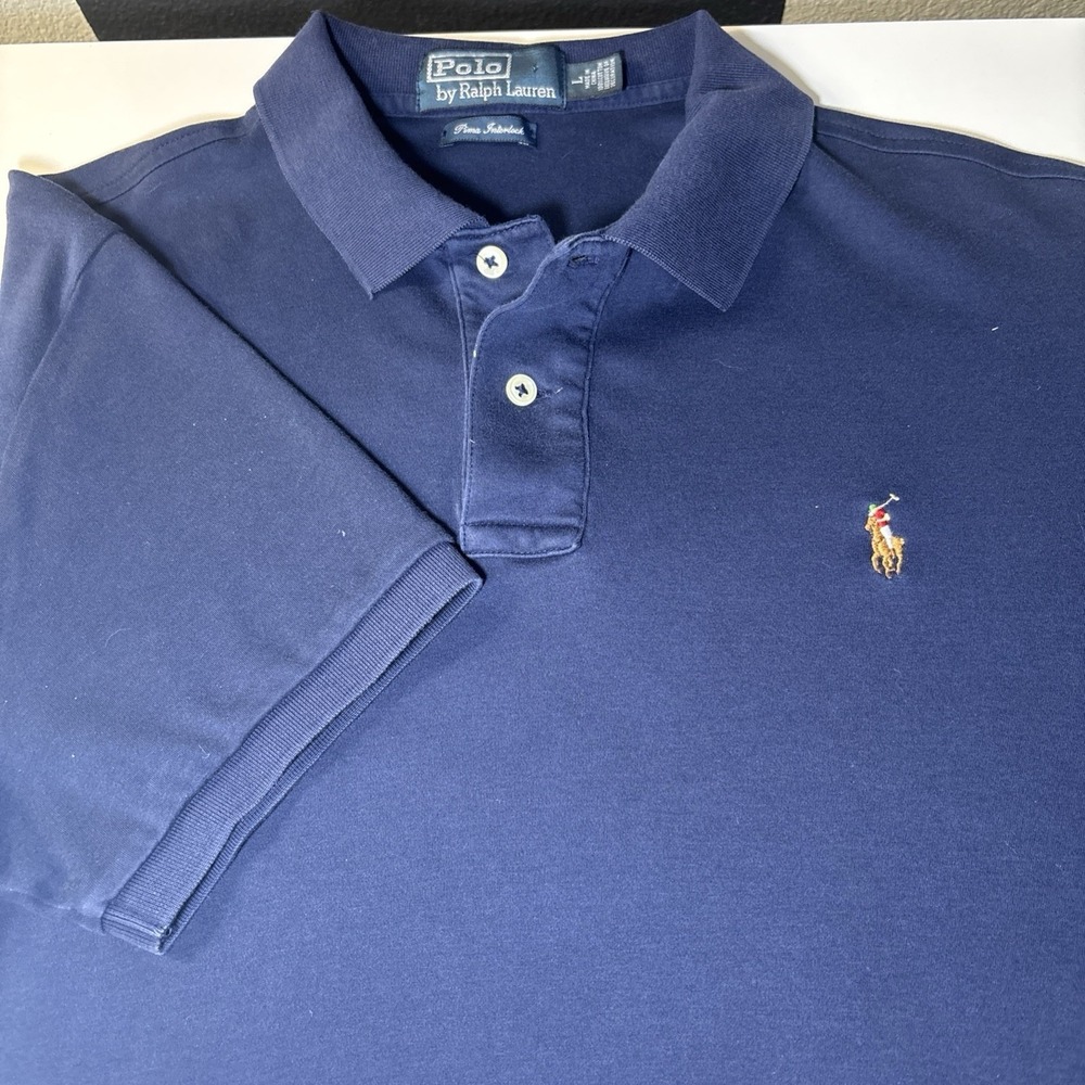 Ralph Lauren Large Polo  Shirt Men Navy Blue Pima Soft Short Sleeve Pony Logo